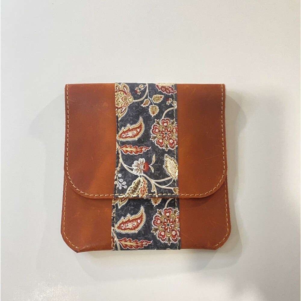 Handmade Leather & Floral Fabric Pouch Wallet Snap Closure Small Purse Boho Gift